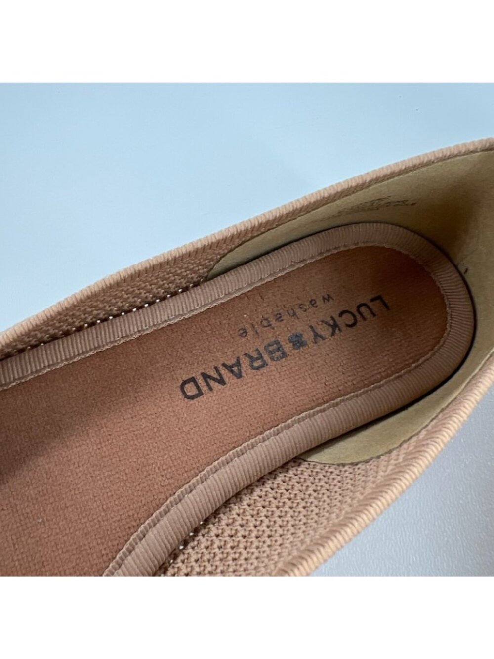 Lucky Brand Daneric Knit Ballet Flats Size 6.5 Washable Slip On Square Toe Beige - Picture 10 of 12